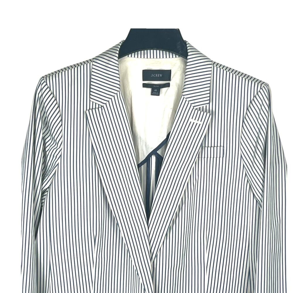 J.Crew Women's Size 16 Alfie On-Button Blazer Beige Teal Blue Striped Chino - Picture 6 of 12